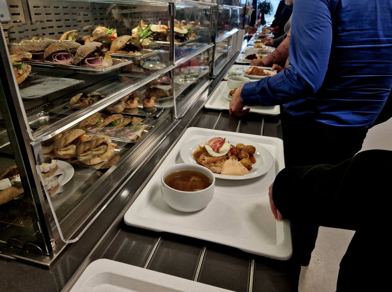 Tray line service counter cafeteria